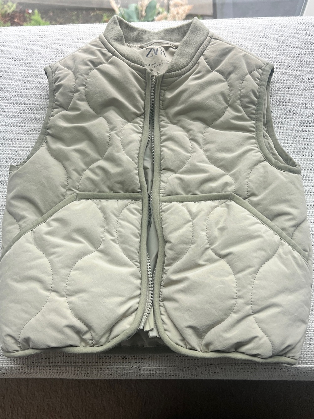 Zara Kids Quilted Sage Green Puffer Vest